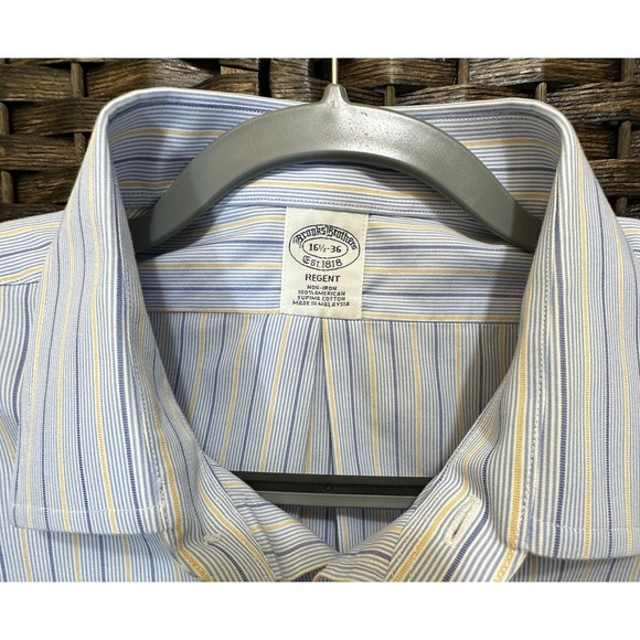 Brooks Brothers Regent Blue Stripe Button Down Dress Shirt Mens 16 1/2 36 - Picture 3 of 9